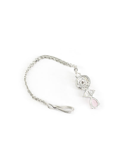Silver Plated Pink AD Maang Tikka for Women