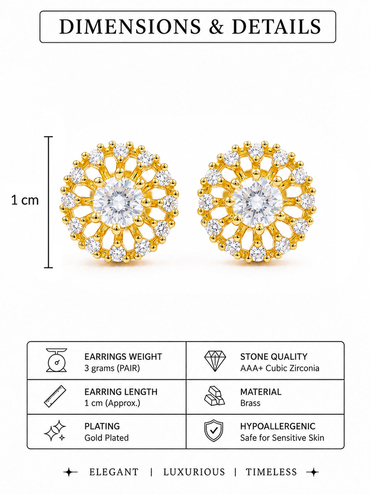 Gold Plated AD Stud Earrings for Women