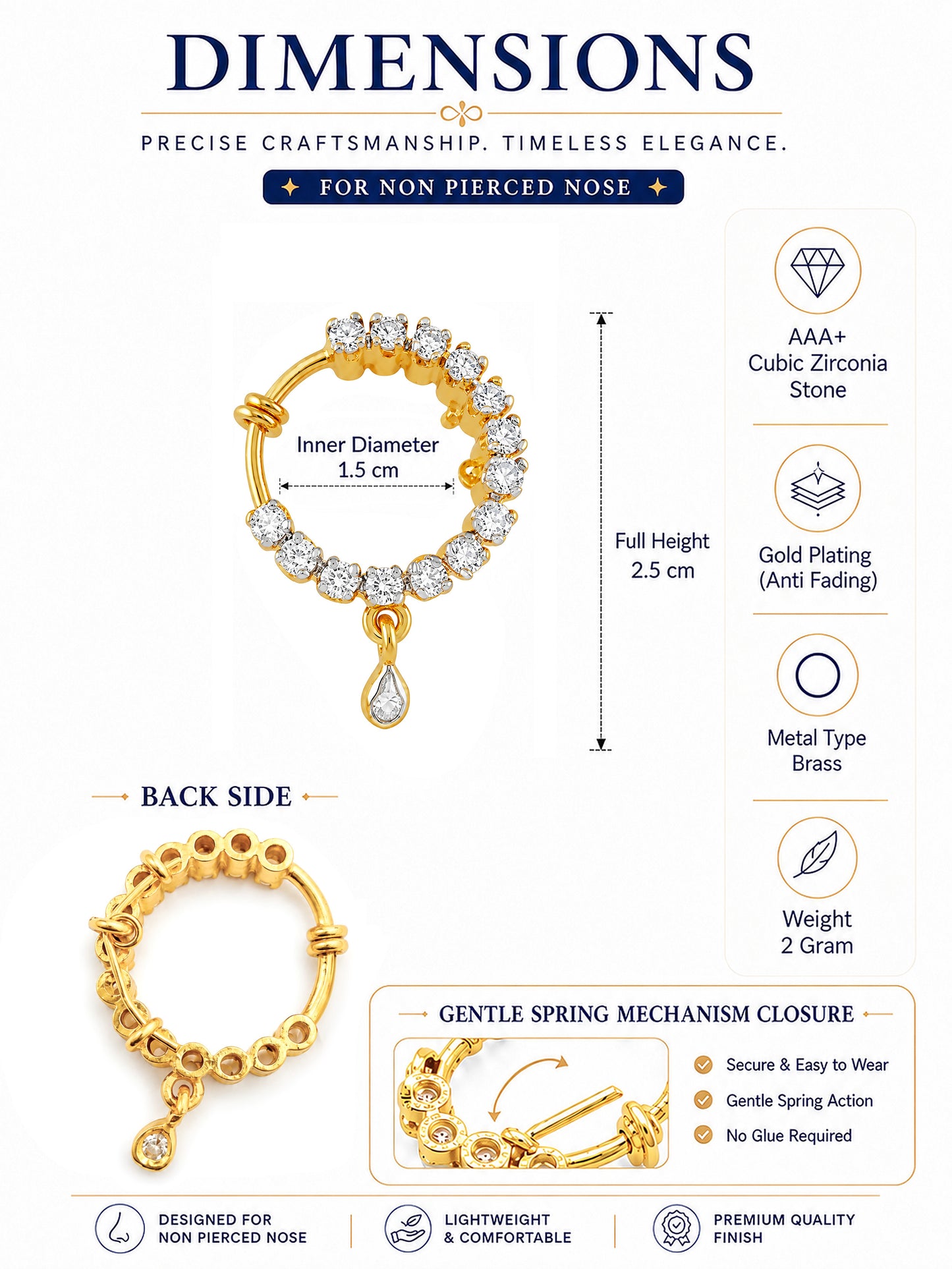 Gold Plated AD Small Nosering for Women