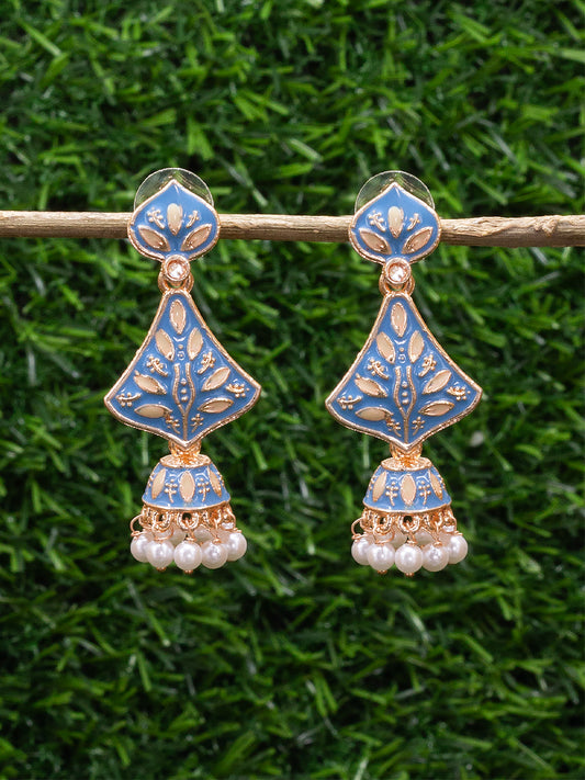 Blue Beads Drop Jhumka Earrings