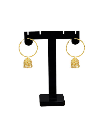 Gold Plated Floral Hoop Jhumka Earrings
