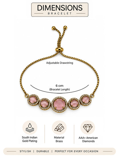 South Indian Gold Plated Pink AD Adjustable Bracelet for Women
