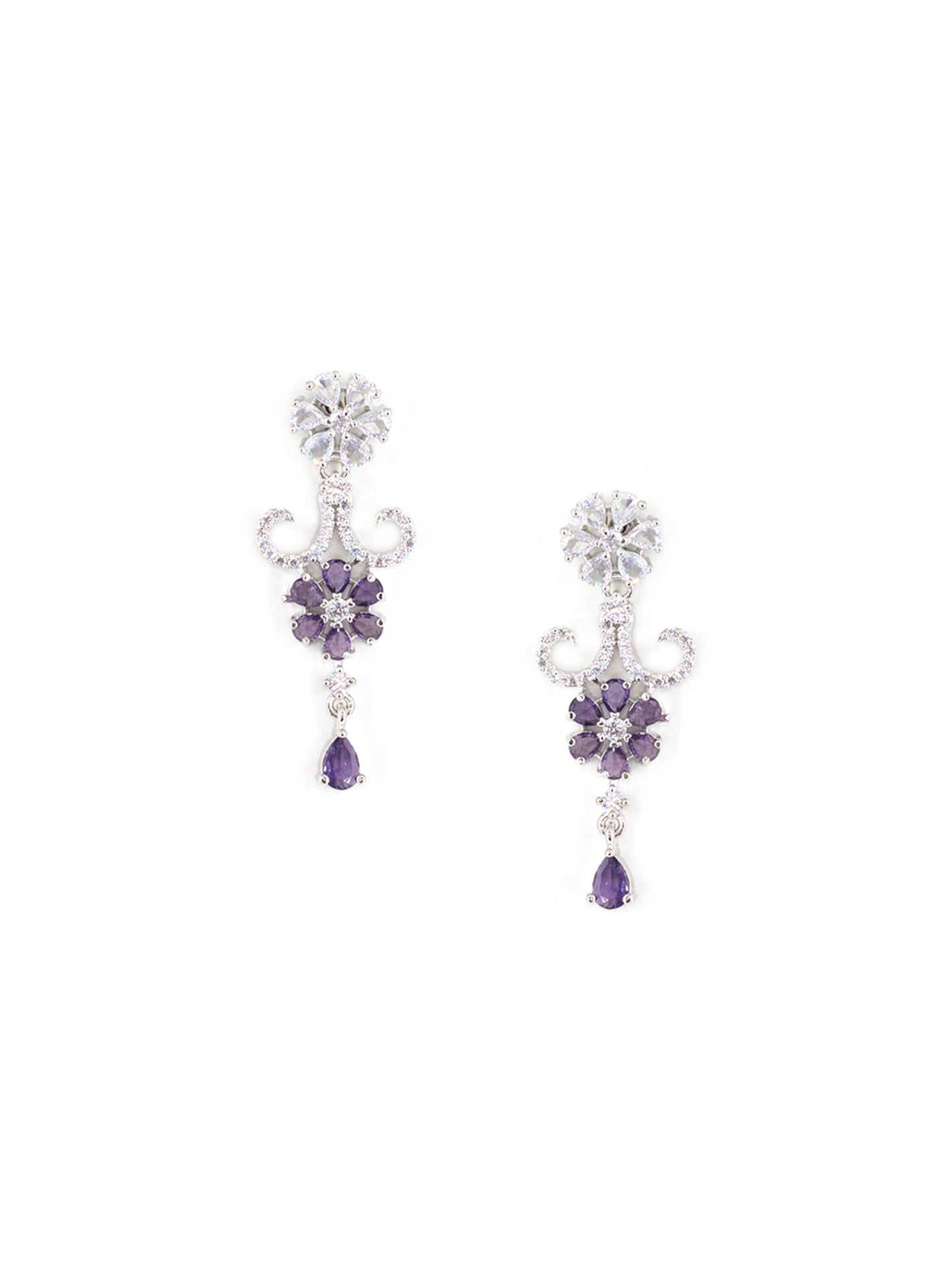 Silver Plated White & Purple AD Studded Jewellery Set for Women
