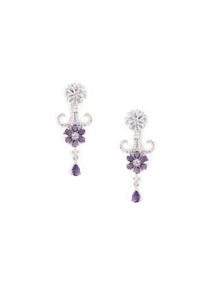 Silver Plated White & Purple AD Studded Jewellery Set for Women