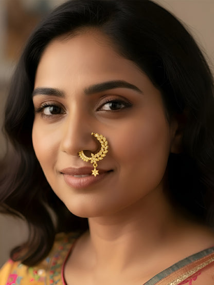 Gold Plated American Diamond Bridal Press On Nose Ring for Women