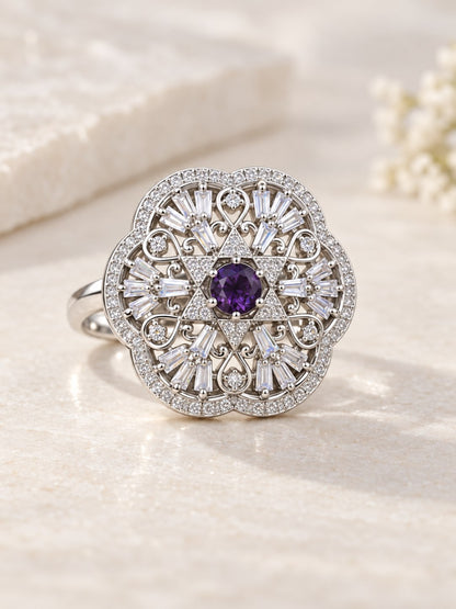 Silver Plated Purple AD Finger Ring for Women