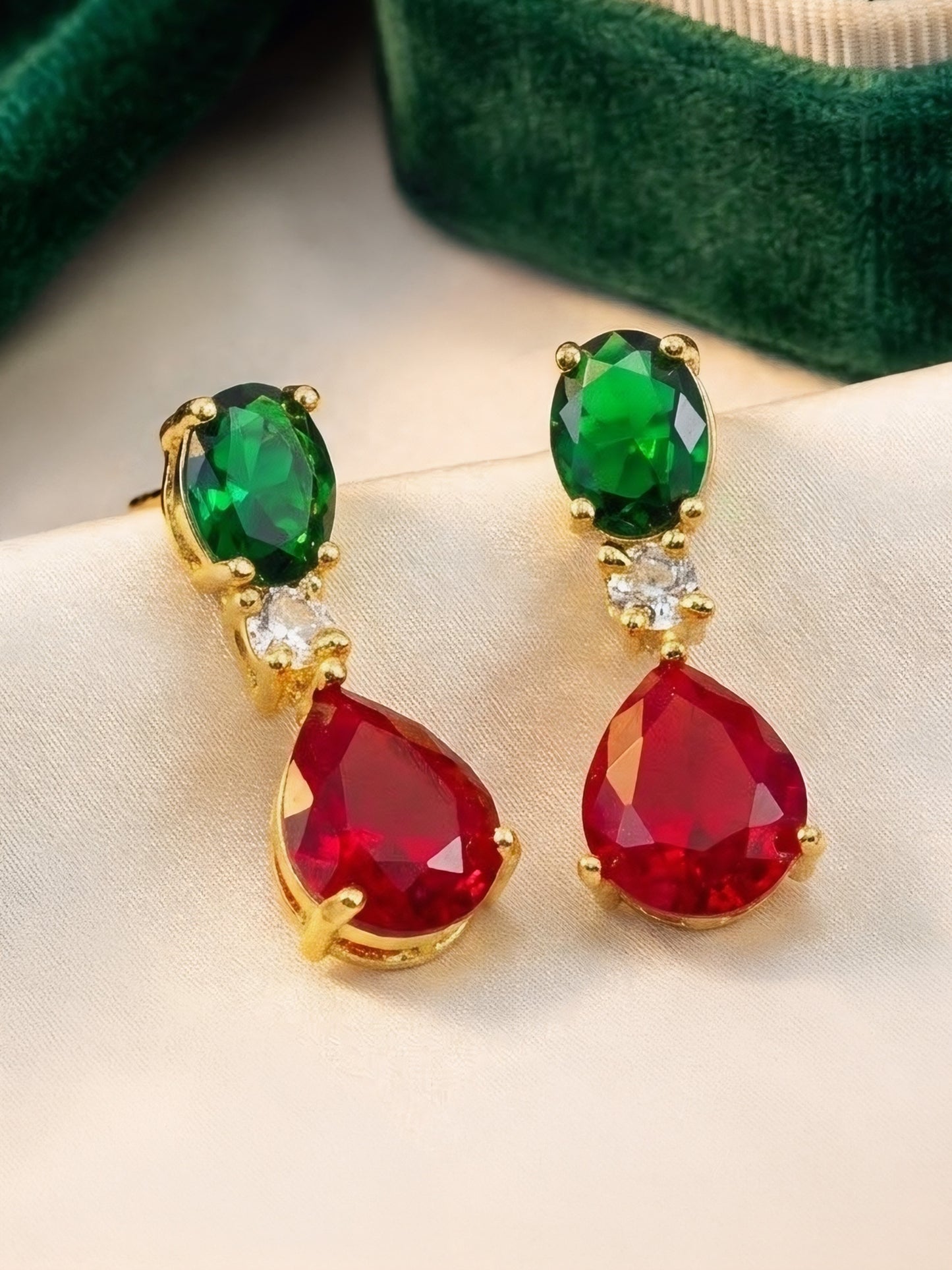 Gold Plated AD Teardrop Earrings for Women