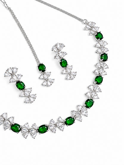 Silver Plated Green AD Jewellery Set for Women