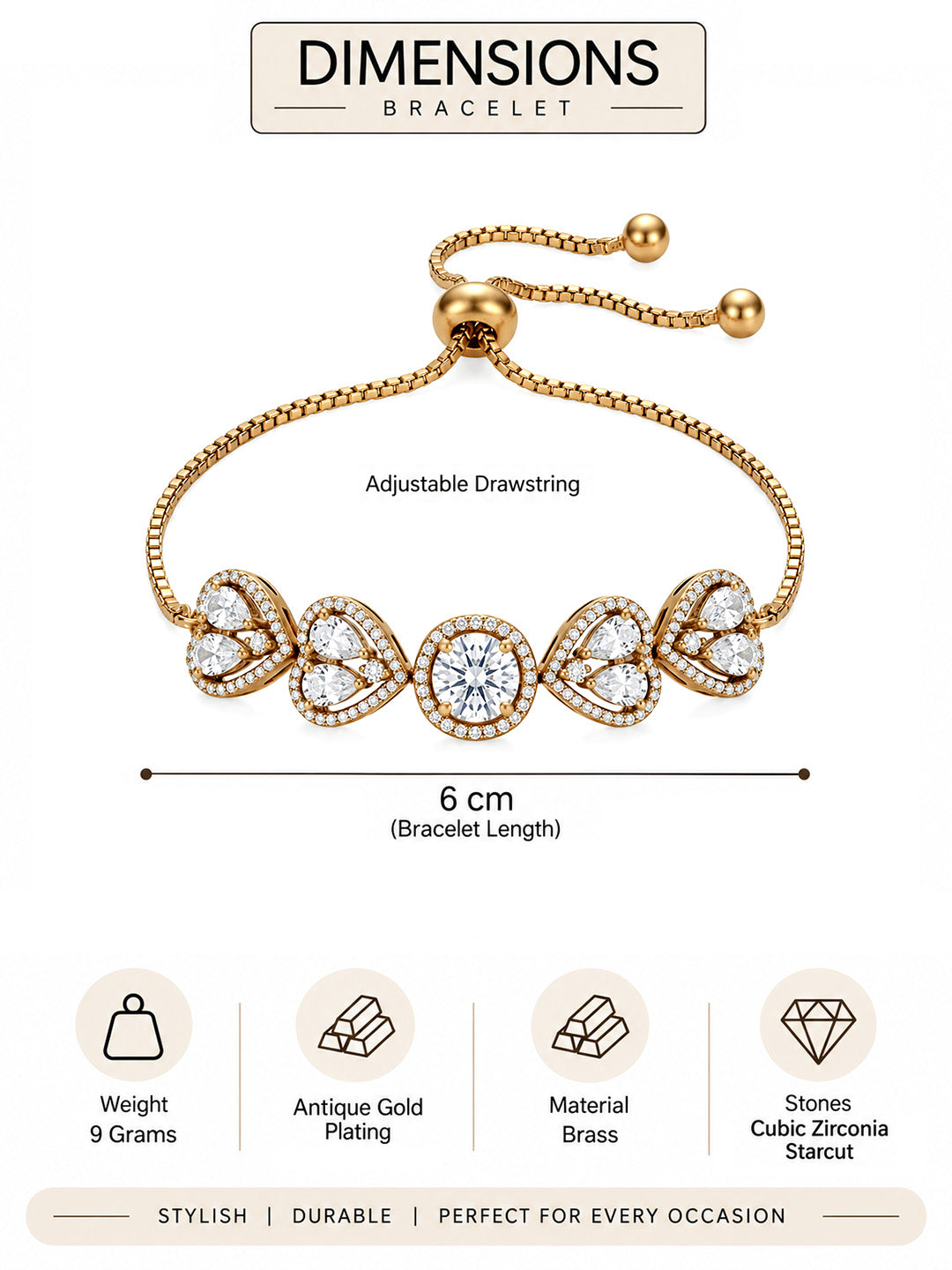 Antique Gold Plated AD Bracelet for Women
