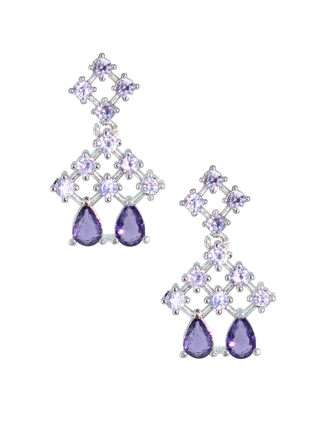 Silver Plated Purple AD Sleek Designer Jewellery Set