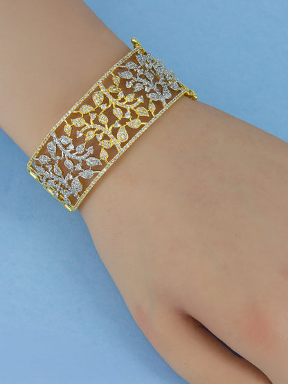 Gold Plated Floral Cuff Cocktail Bracelet For Women