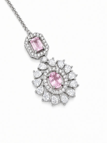 Silver Plated Pink AD Maang Tikka for Women