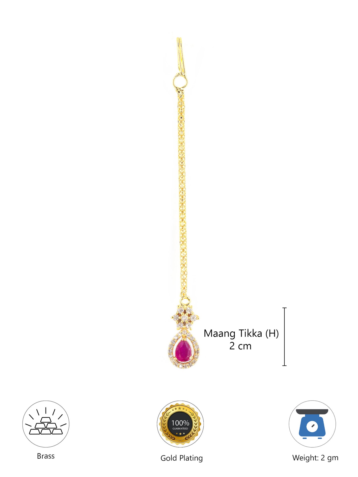 Gold Plated Red AD Maang Tikka for Women