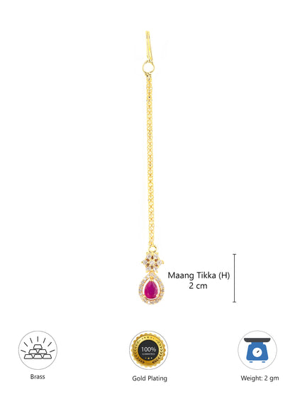 Gold Plated Red AD Maang Tikka for Women