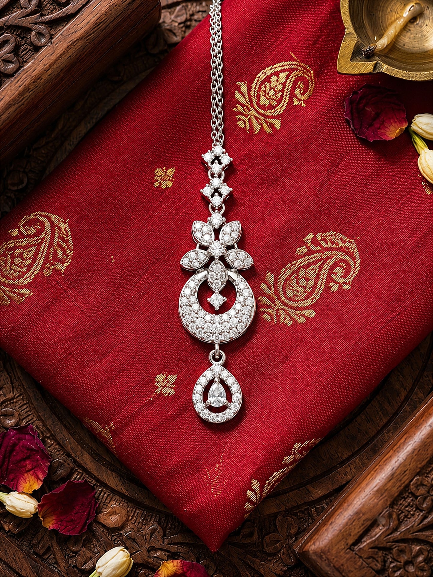 Silver Plated AD Maang Tikka for Women