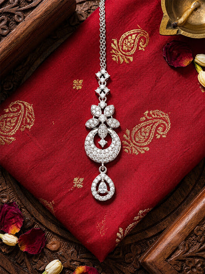 Silver Plated AD Maang Tikka for Women