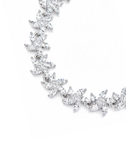 Silver Plated AD Floral Jewellery Set for Women