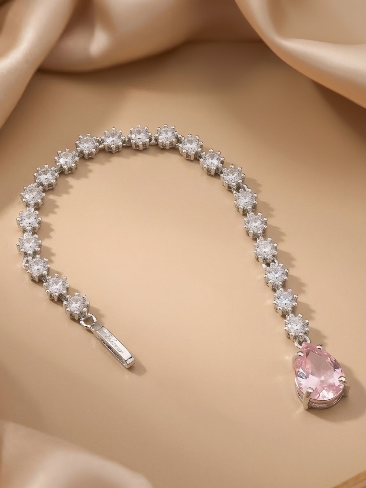 Silver Plated Pink AD Teardrop Maang Tikka for Women