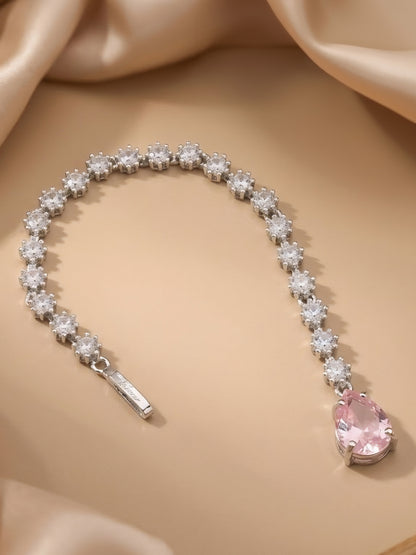 Silver Plated Pink AD Teardrop Maang Tikka for Women