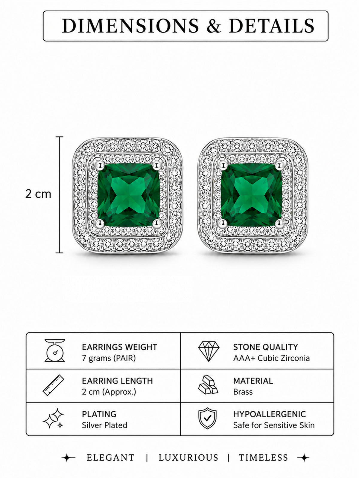 Silver Plated Green AD Stud Earrings for Women