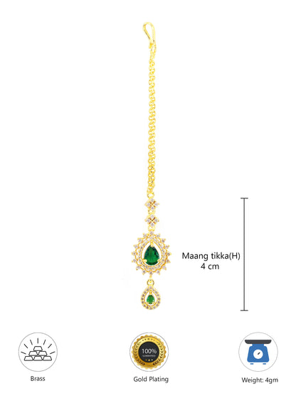 Gold Plated Green AD Maang Tikka for Women