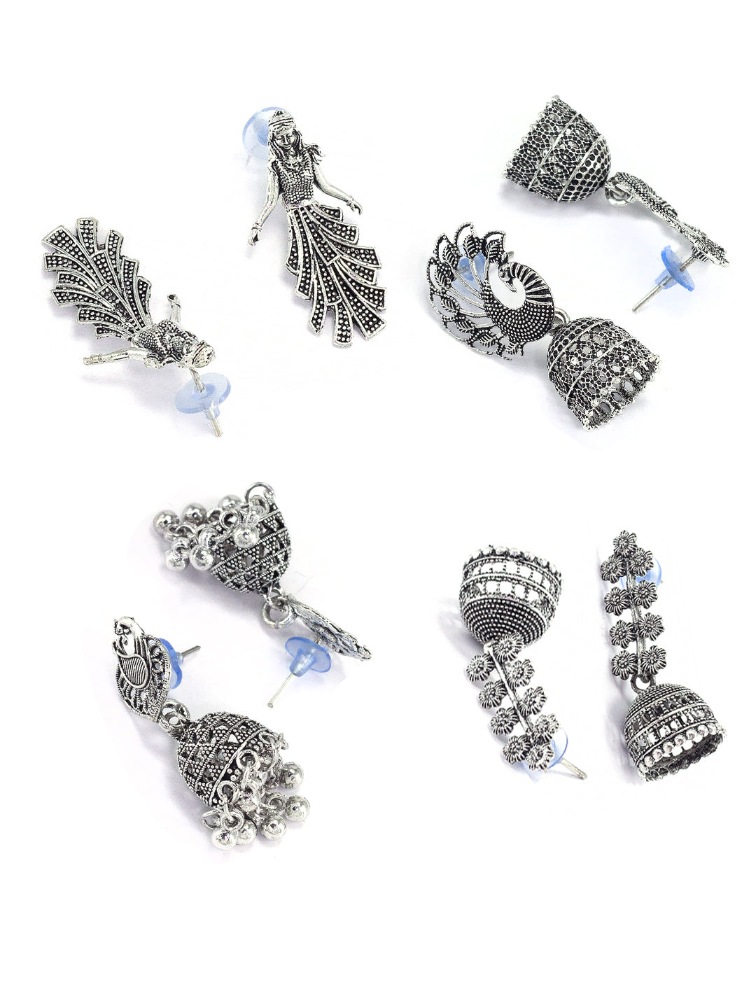 Set of 4 Floral, Peacock & Doll Jhumki Earrings