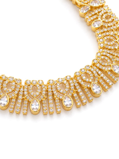 Gold Plated American Diamond Temple Jewellery Set