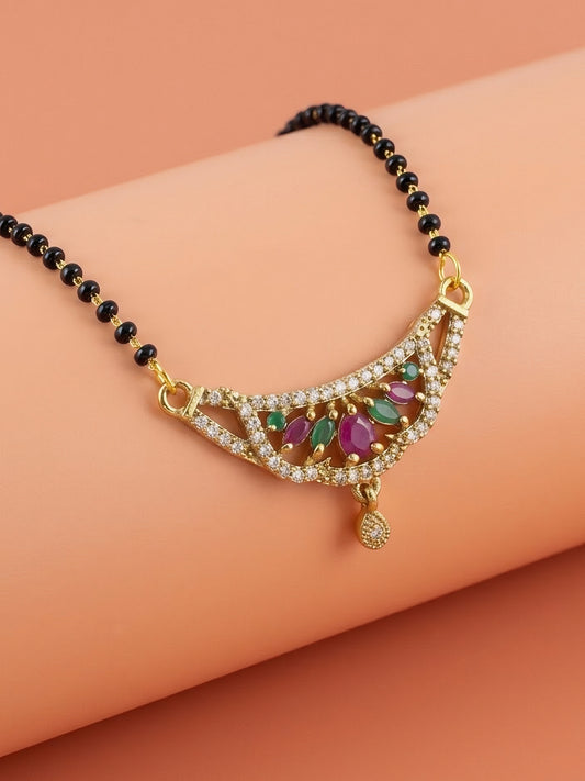 Gold Plated Red & Green AD Mangalsutra For Women