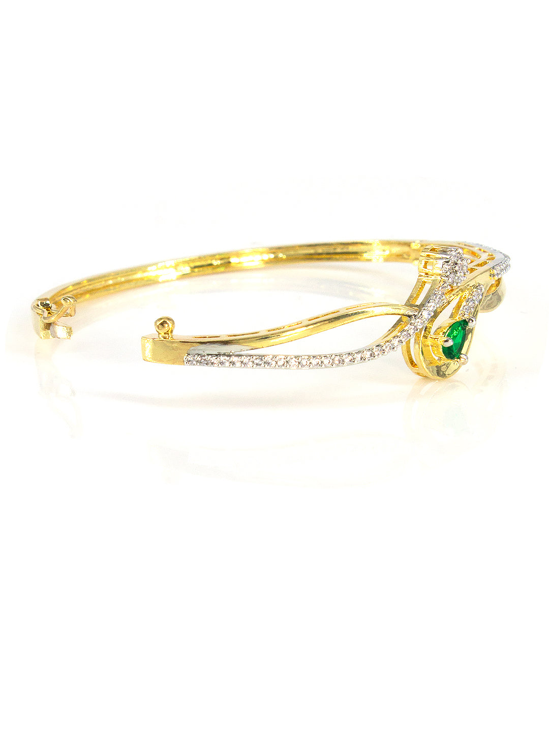 Gold Plated Green AD Minimal Cuff Bracelet For Women