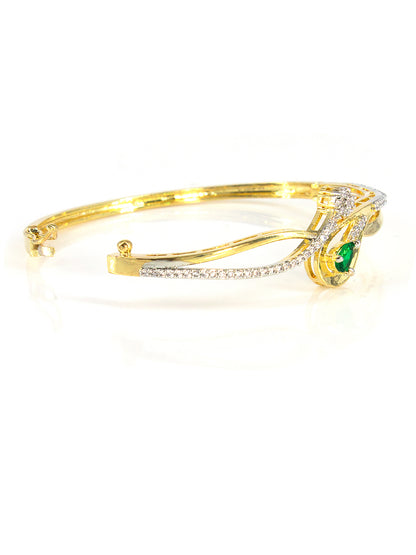 Gold Plated Green AD Minimal Cuff Bracelet For Women