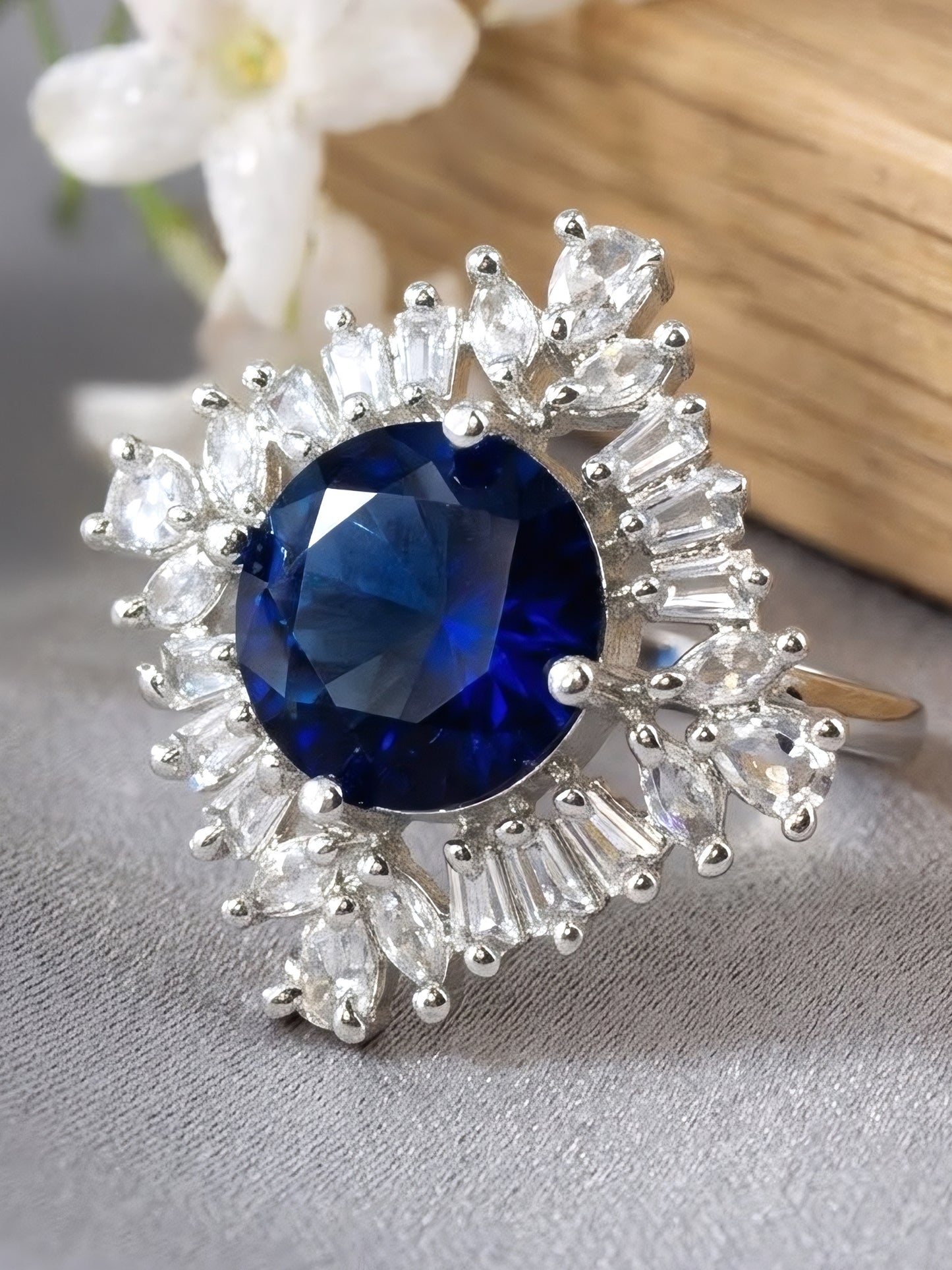 Silver Plated Blue AD Finger Ring for Women