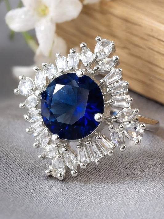 Silver Plated Blue AD Finger Ring for Women