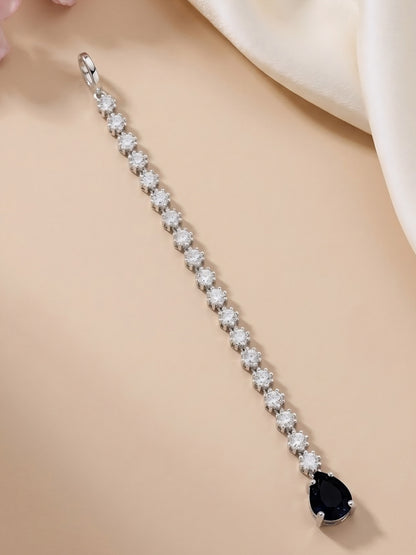 Silver Plated Black AD Teardrop Maang Tikka for Women