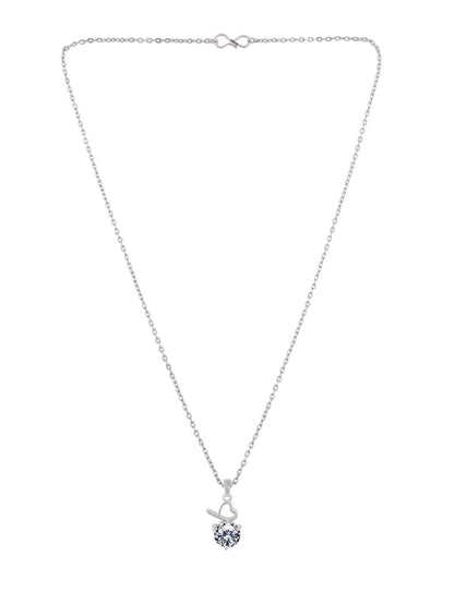 PRIVIU Silver Plated Solitaire Pendant with Chain Combo for Women (Set of 5)