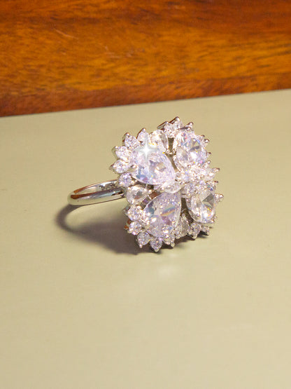 Silver Plated AD Cocktail Adjustable  Ring For Women