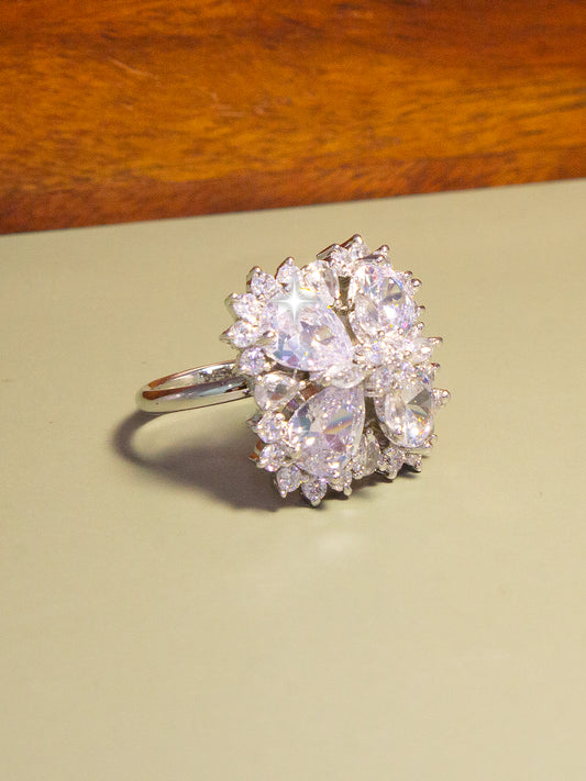 Silver Plated AD Cocktail Adjustable  Ring For Women