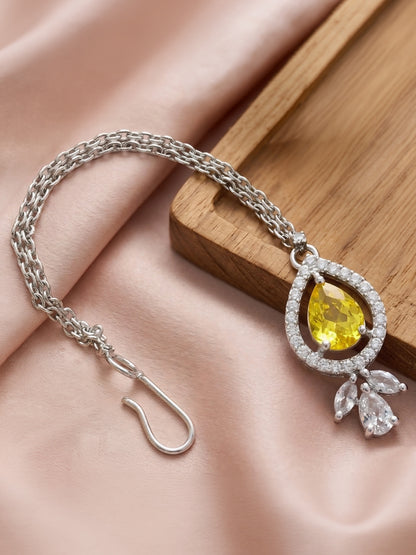 Silver Plated Yellow AD Maang Tikka for Women