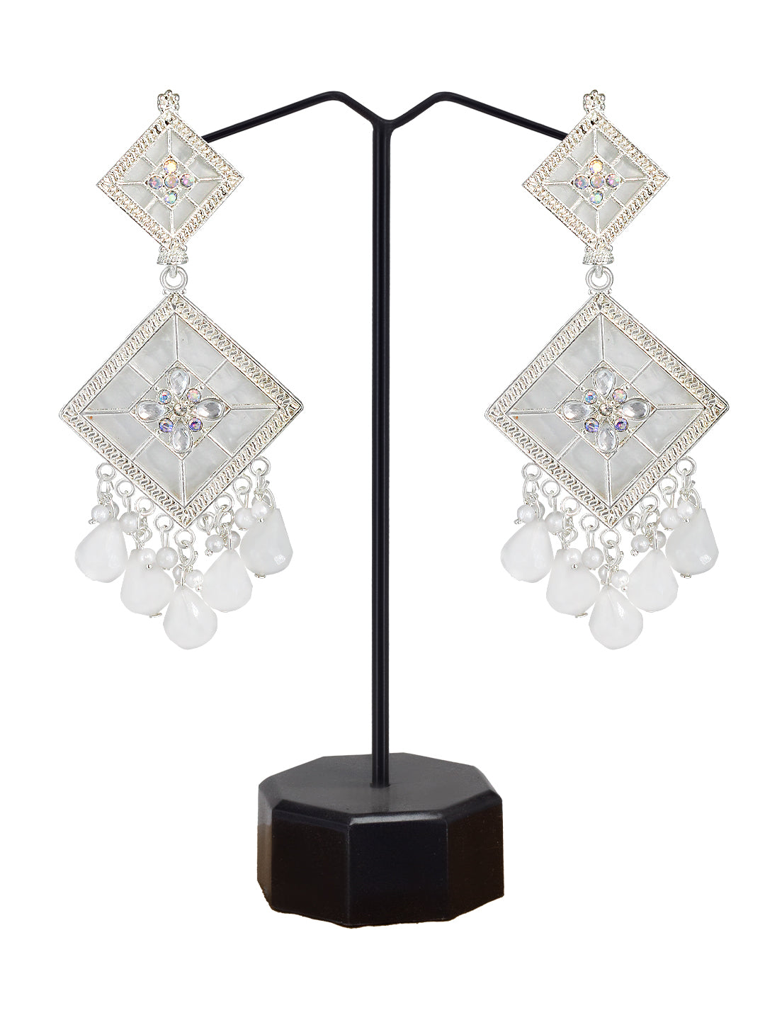 Floral Marble Finish Drop Earrings