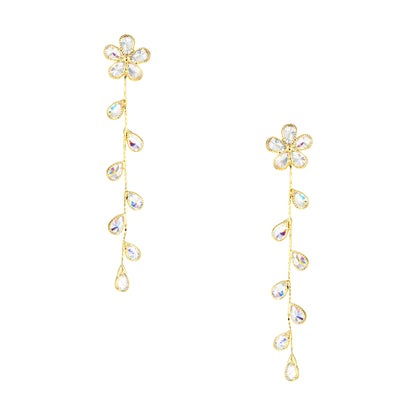 Gold Plated Cubic Zirconia Floral Drop Earrings for Women