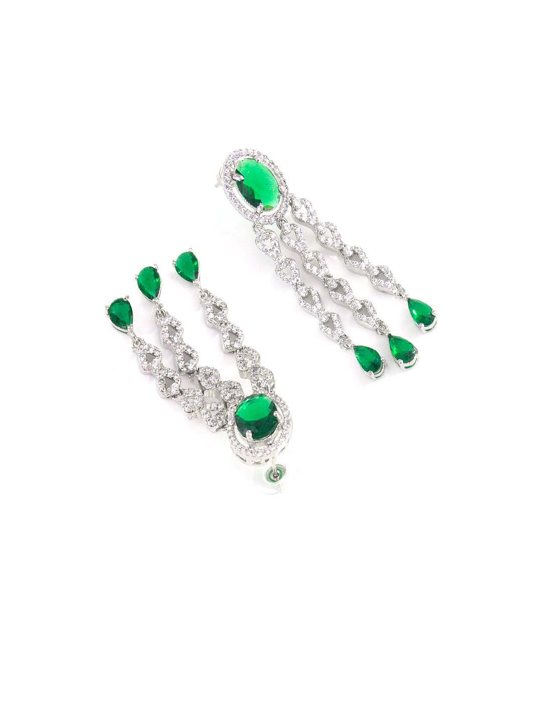 Silver Plated Green AD Designer Jewellery Set
