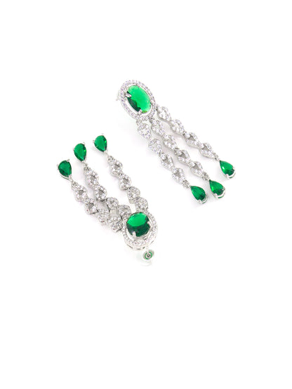 Silver Plated Green AD Designer Jewellery Set