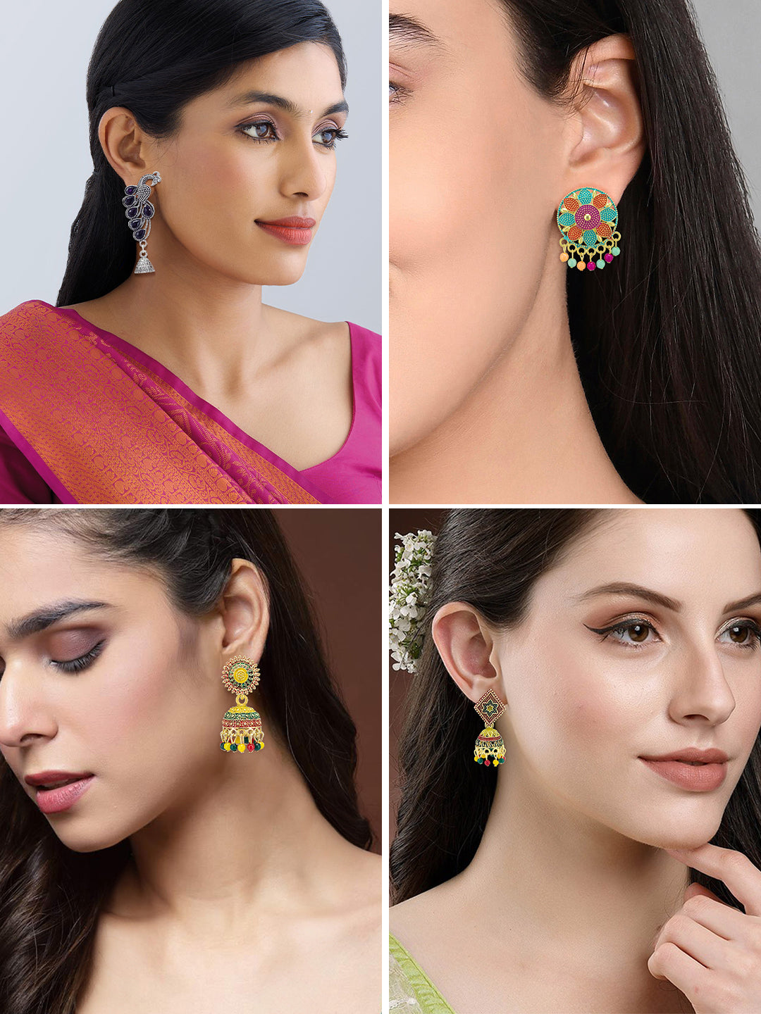 Pack of Eight Multicolour Jhumki & Drop Earrings