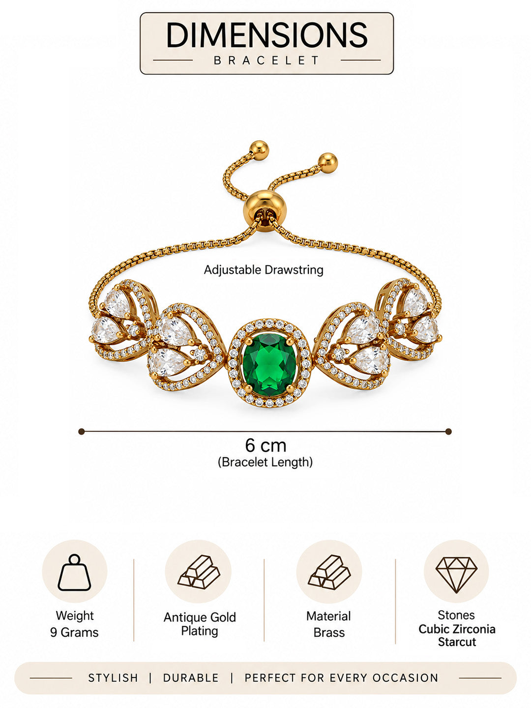 Antique Gold Plated Green AD Bracelet for Women
