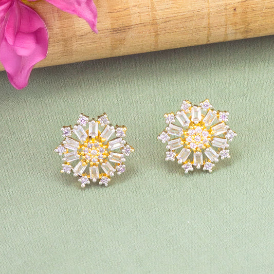 Gold Plated Floral Trendy American Diamond Stud Earrings