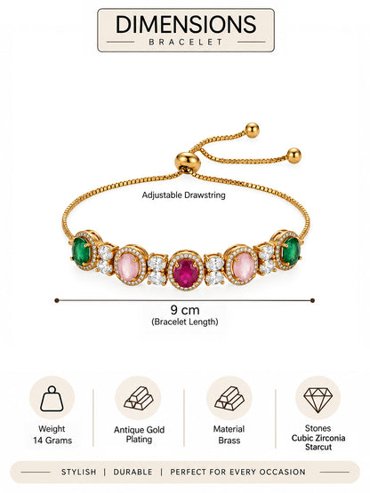 Antique Gold Plated Multi AD Adjustable Bracelet for Women