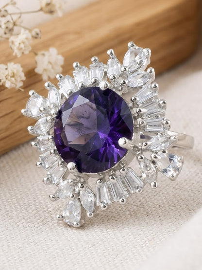 Silver Plated Purple AD Finger Ring for Women