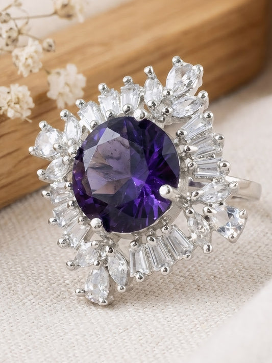 Silver Plated Purple AD Finger Ring for Women