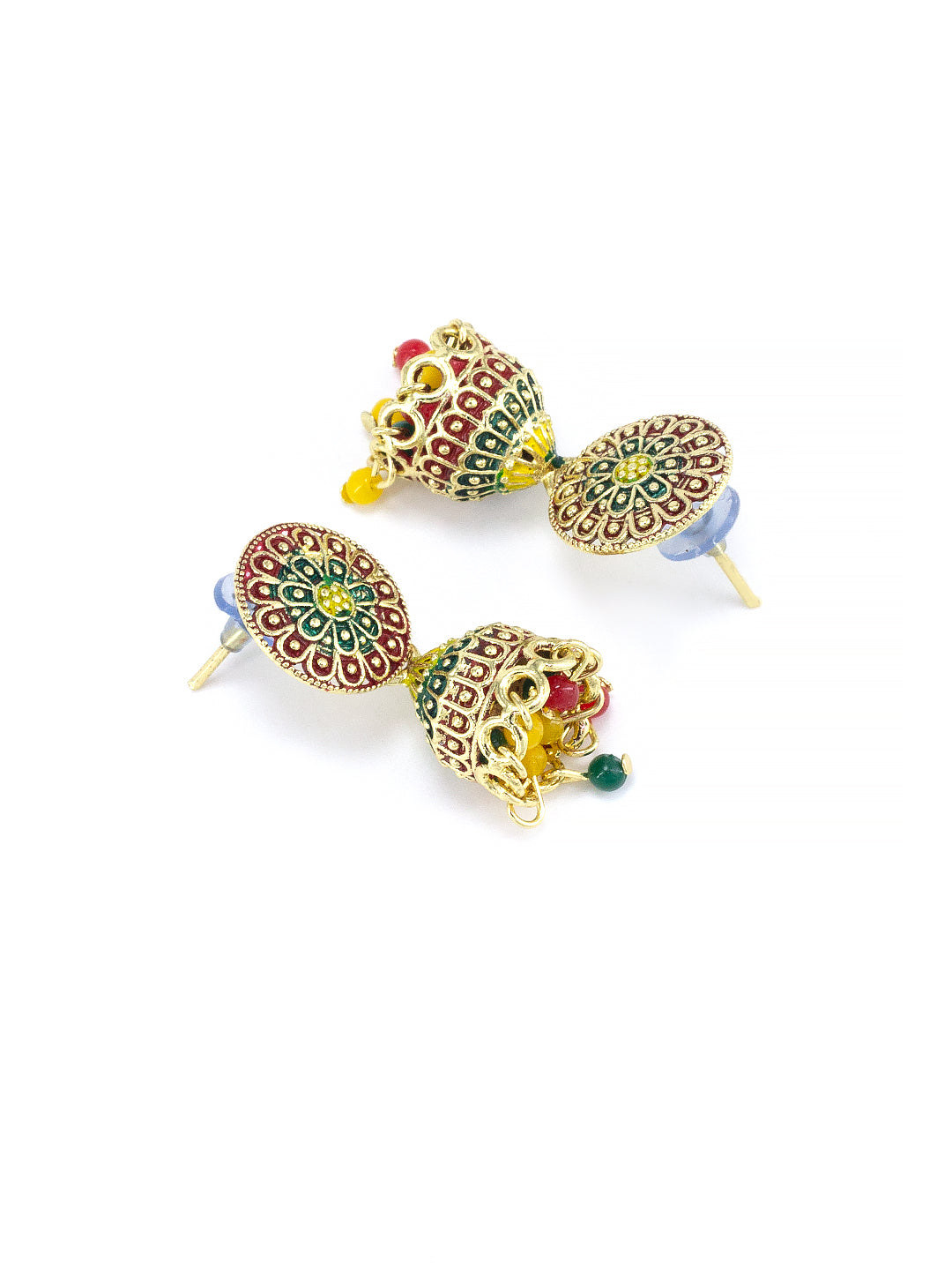 Gold Plated Floral Circular Multi Color Artificial Beaded Jhumki Earrings