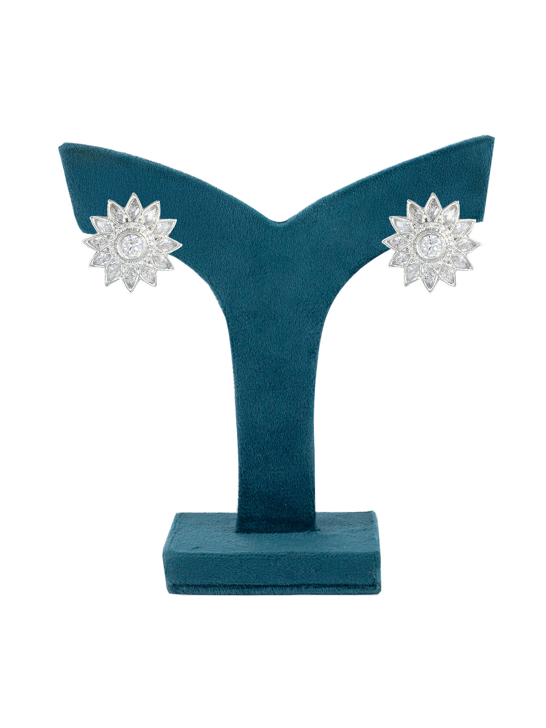Silver Plated Floral AD Stud Earrings For Women