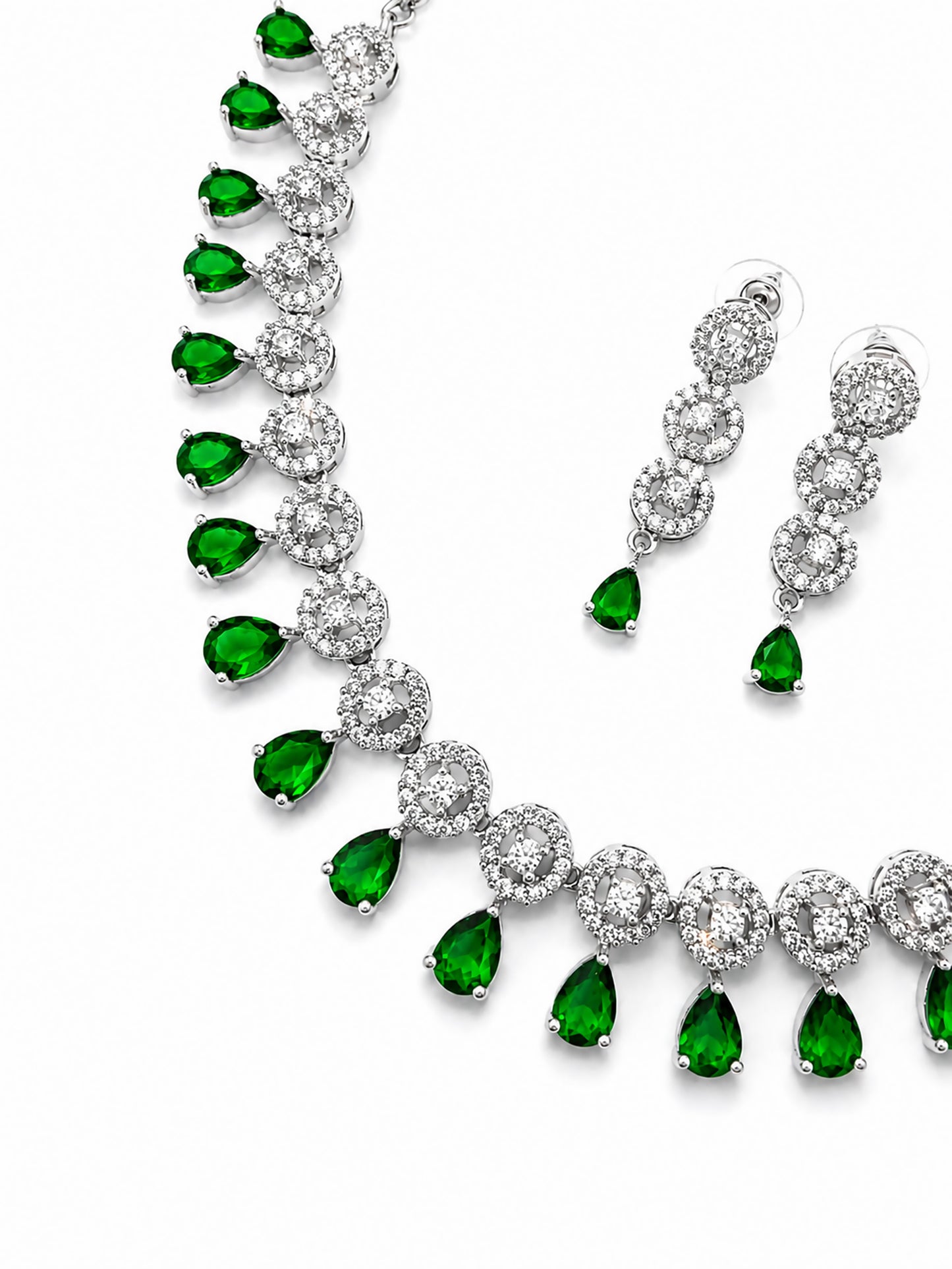 Silver Plated Green AD Jewellery Set for Women